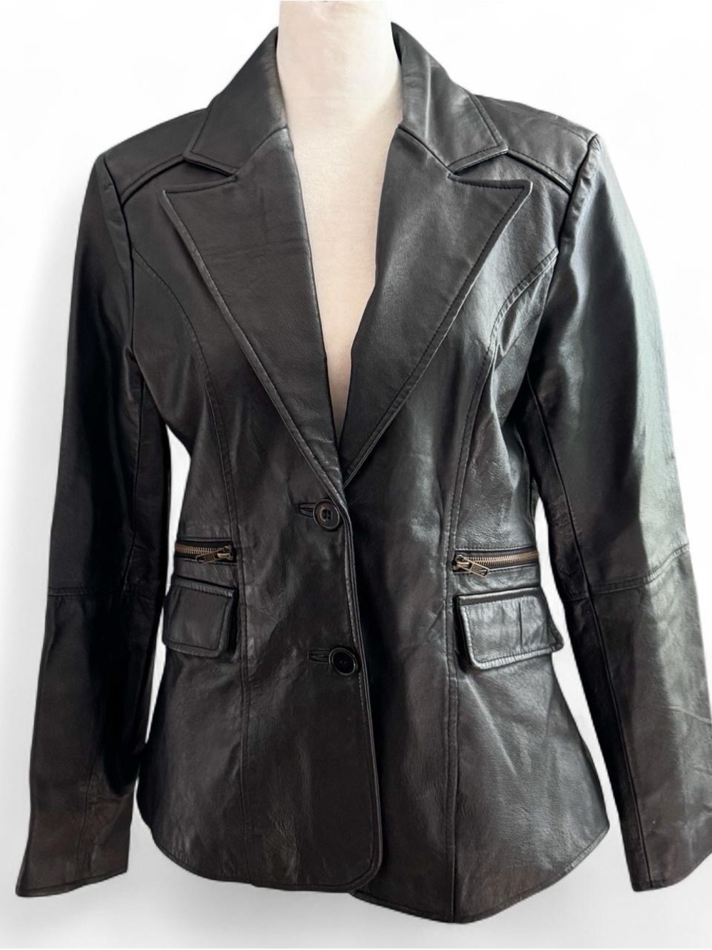 Vintage 90s Metrostyle Leather Blazer Jacket Genuine Leather Sz 4